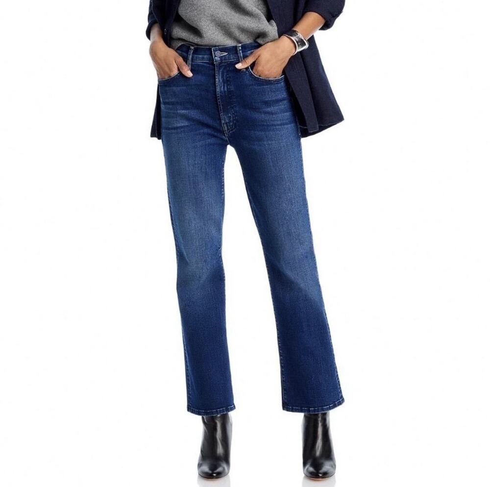 MOTHER The Hustler Ankle High Rise Stretch Dark Blue Wash Denim Flare Jeans 24